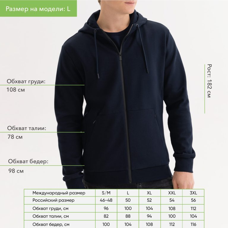 Толстовка на молнии с капюшоном Матео (Mateo) темно-синяя, размер XXL — изображение 3