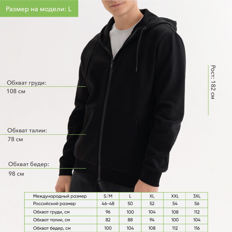 Толстовка на молнии с капюшоном Матео (Mateo) черная, размер XXXL — изображение 3