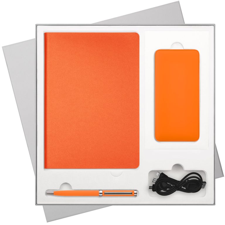 Подарочная коробка с ложементом для ежедневника, ручки и аккумулятора, серая (под съемные ложементы) — изображение 10