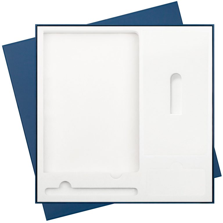 Подарочная коробка с ложементом для ежедневника, ручки и аккумулятора, синяя (под съемные ложементы) — изображение 8