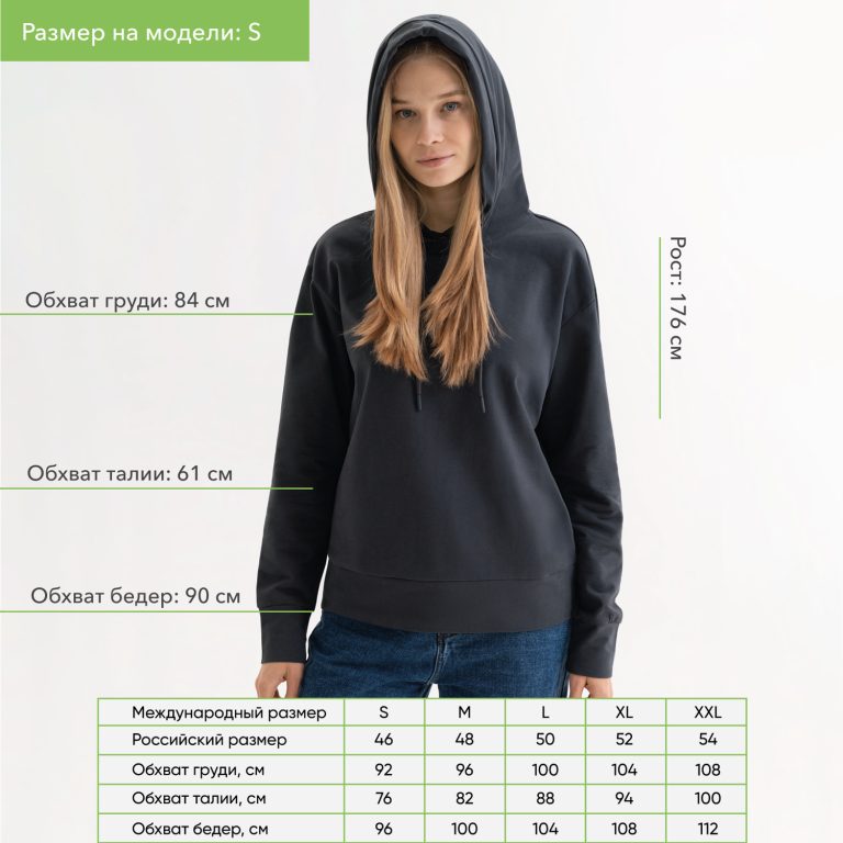 Худи с капюшоном, унисекс Алекс (Alex) антрацит, размер L — изображение 5
