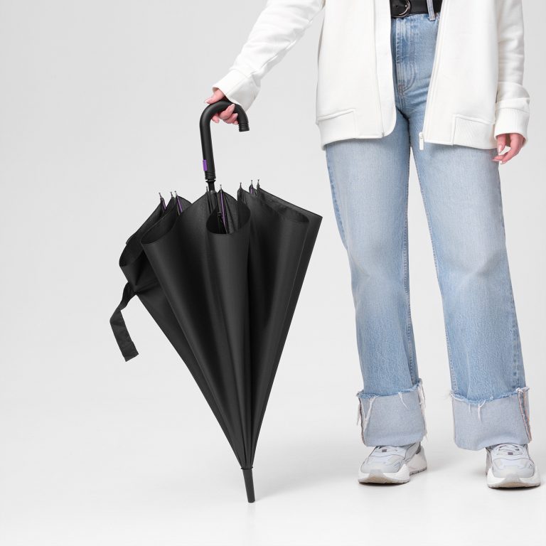 Зонт-трость Квантум (Quantum), черный/фиолетовый — изображение 9