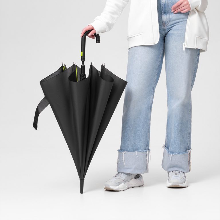 Зонт-трость Квантум (Quantum), черный/салатовый — изображение 9