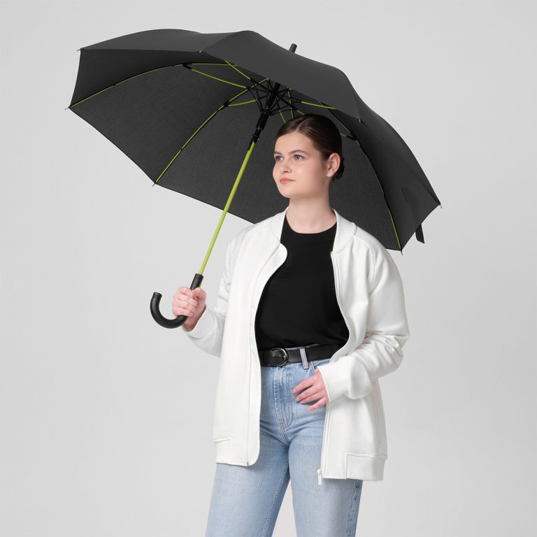 Зонт-трость Квантум (Quantum), черный/салатовый — изображение 6