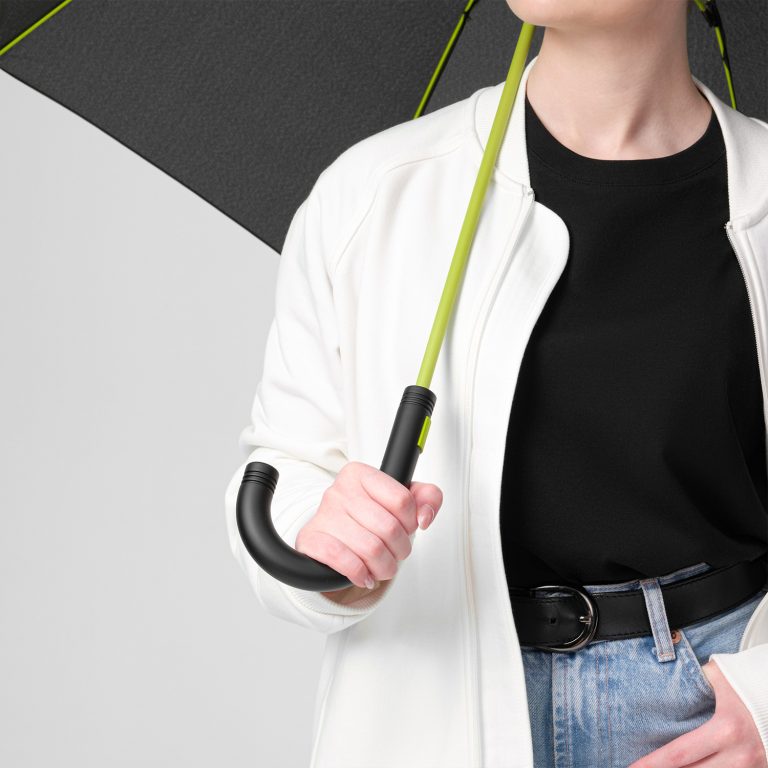 Зонт-трость Квантум (Quantum), черный/салатовый — изображение 7