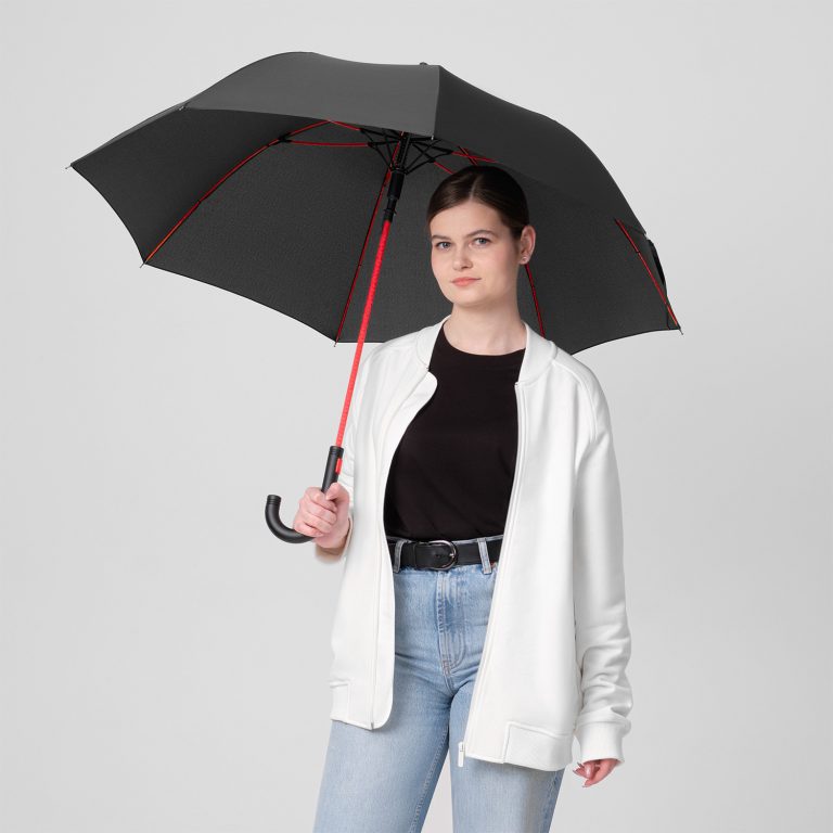 Зонт-трость Квантум (Quantum), черный/красный — изображение 6