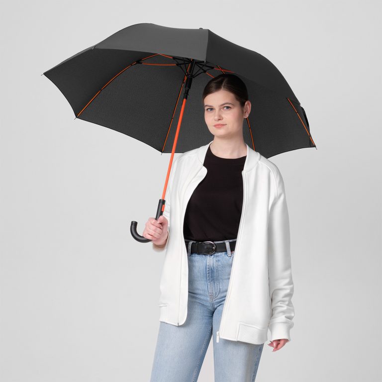 Зонт-трость Квантум (Quantum), черный/оранжевый — изображение 6