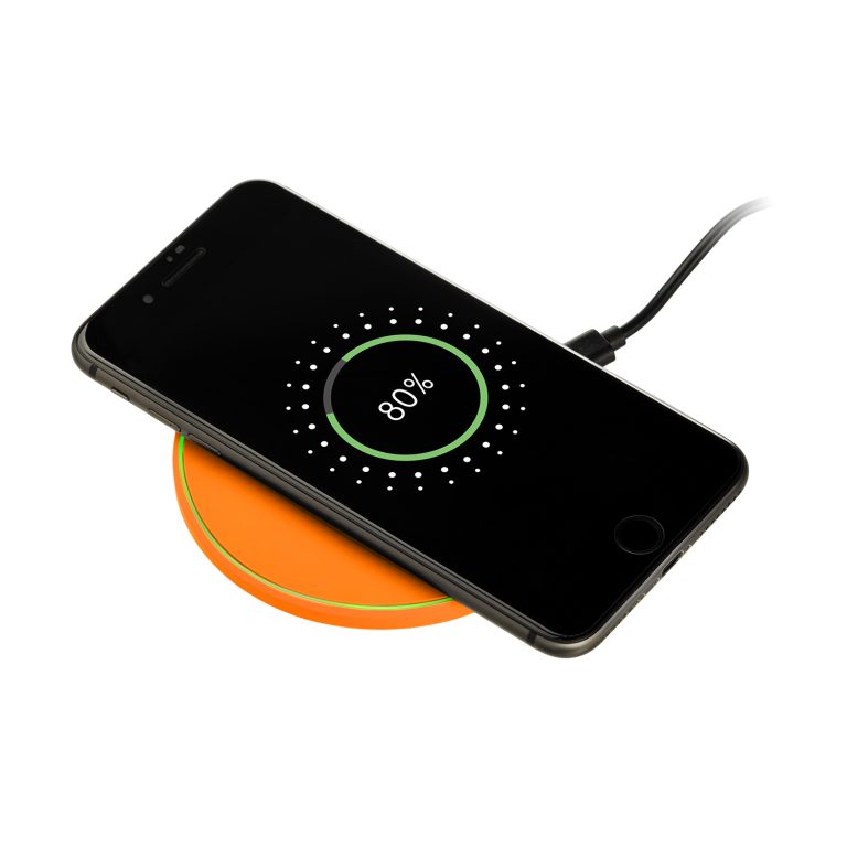 Беспроводное зарядное устройство с подсветкой 15W Аурис (Auris), оранжевое — изображение 5