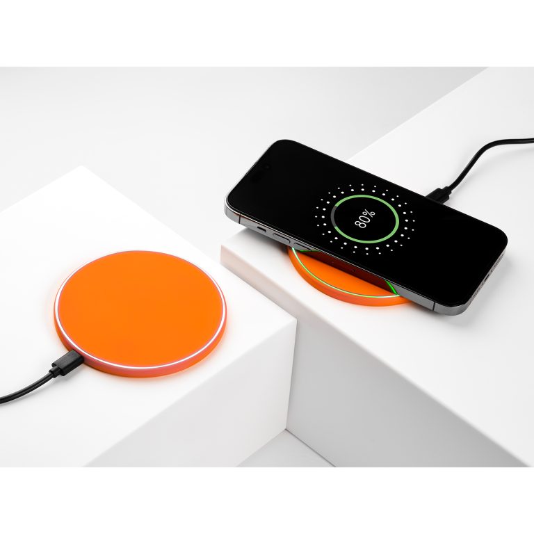 Беспроводное зарядное устройство с подсветкой 15W Аурис (Auris), оранжевое — изображение 8