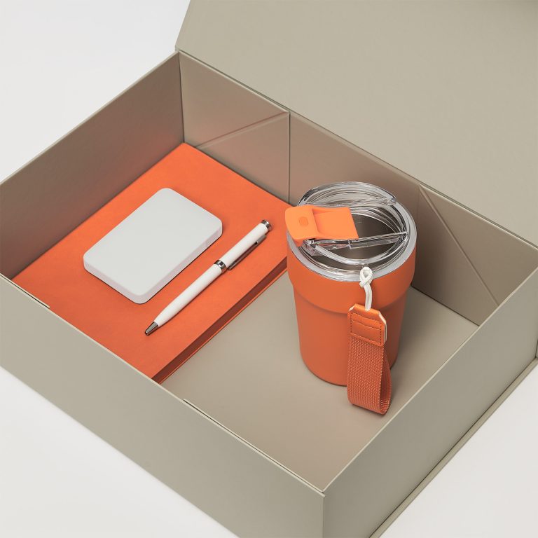 Подарочный набор Монако (Monaco), оранжевый (термокружка, аккумулятор, ежедневник, ручка) — изображение 2