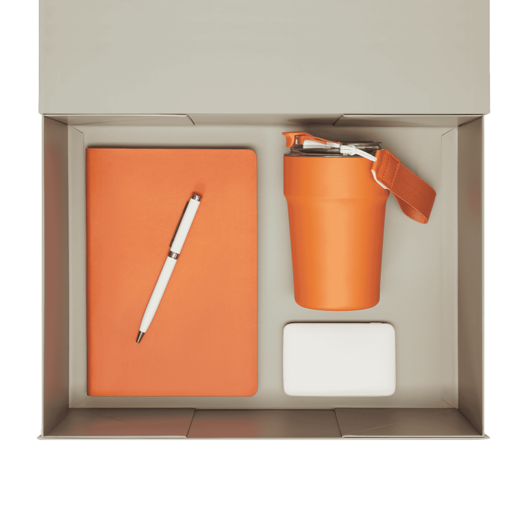 Подарочный набор Монако (Monaco), оранжевый (термокружка, аккумулятор, ежедневник, ручка) — изображение 3