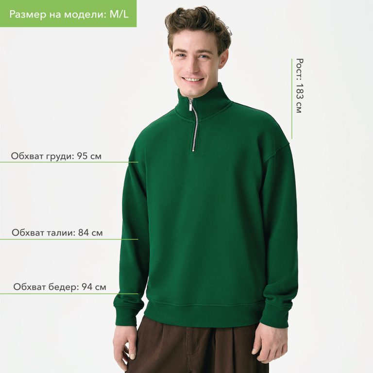 Толстовка на молнии унисекс Флоу (Flow), зеленая, размер 5XL/6XL — изображение 5